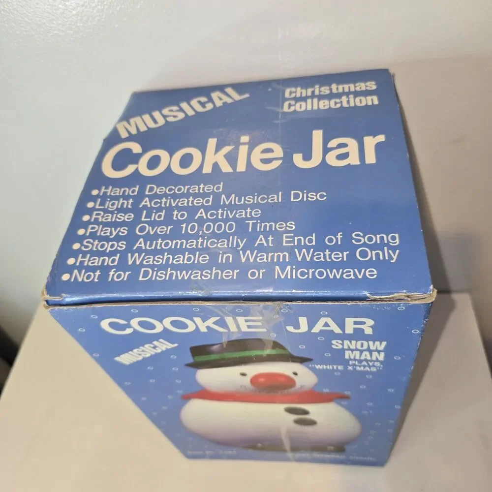 Vintage Musical Snowman Cookie Jar Plays White X'Mas Music Never Used